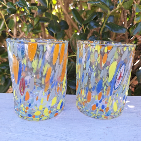 Murano Glass Cups Millefiori Tumblers Drinking Glasses Gift Set 2 Made in Italy - Picture 14 of 16